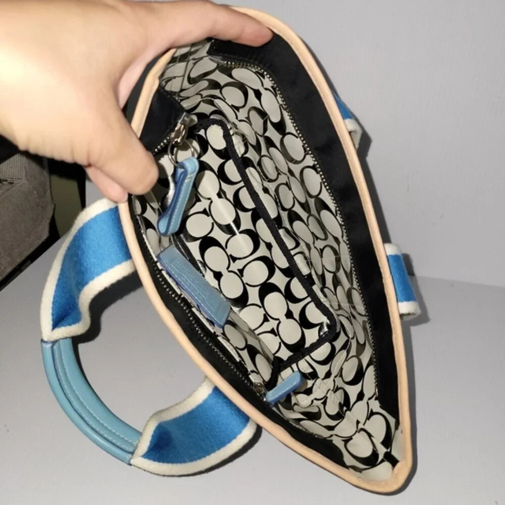 Coach Hampton nylon leather mini tote bag purse black blue summer beach - Picture 9 of 12